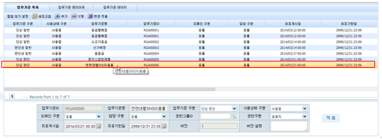 연령대별 SNS 이용률 - 업무기준 목록 화면