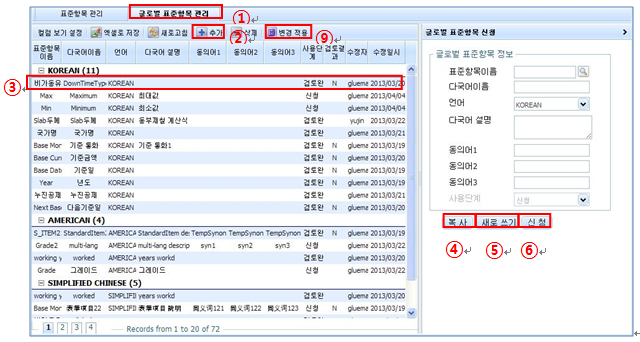 글로벌 표준항목 신청2 화면