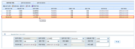 산가 측정 - 업무기준 목록 화면