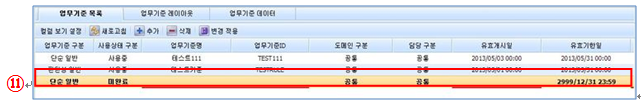 업무기준 추가 경고 화면