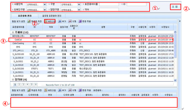 표준용어 조회 화면